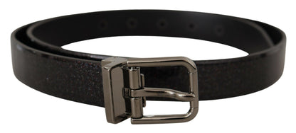 Ceinture Dolce & Gabbana en cuir verni noir Puntinata et métal argenté