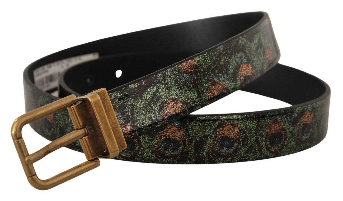 Ceinture Dolce & Gabbana en cuir multicolore, verni, bronze et métal avec paon
