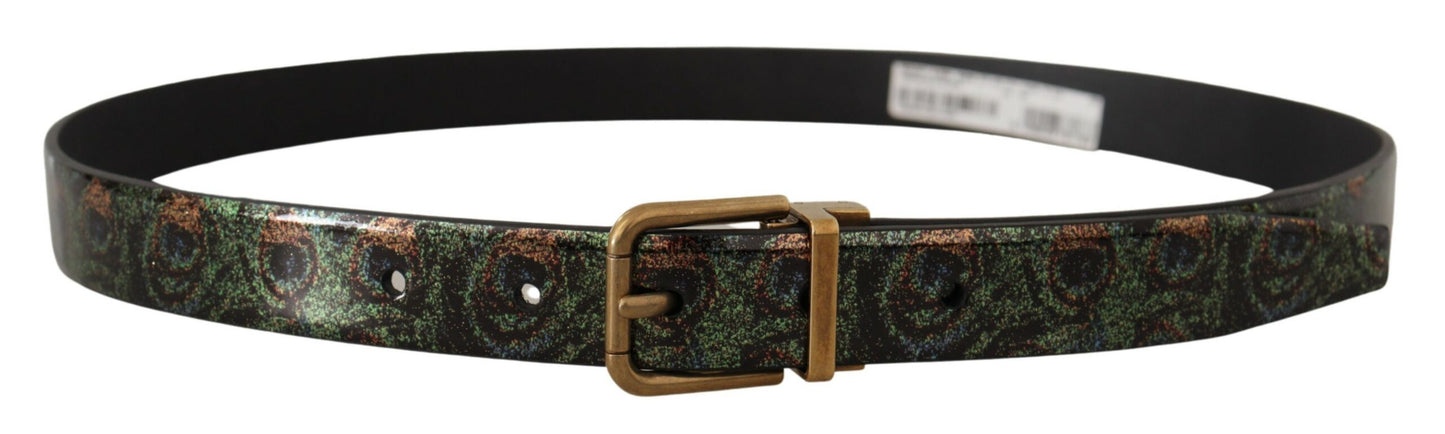 Ceinture Dolce & Gabbana en cuir multicolore, verni, bronze et métal avec paon