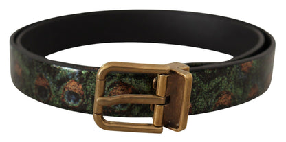 Ceinture Dolce & Gabbana en cuir multicolore, verni, bronze et métal avec paon