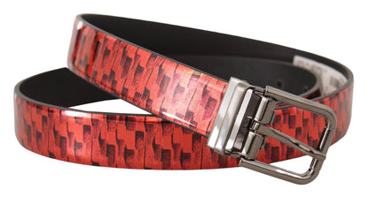 Ceinture Dolce & Gabbana en cuir rouge chevrons avec boucle ton gris