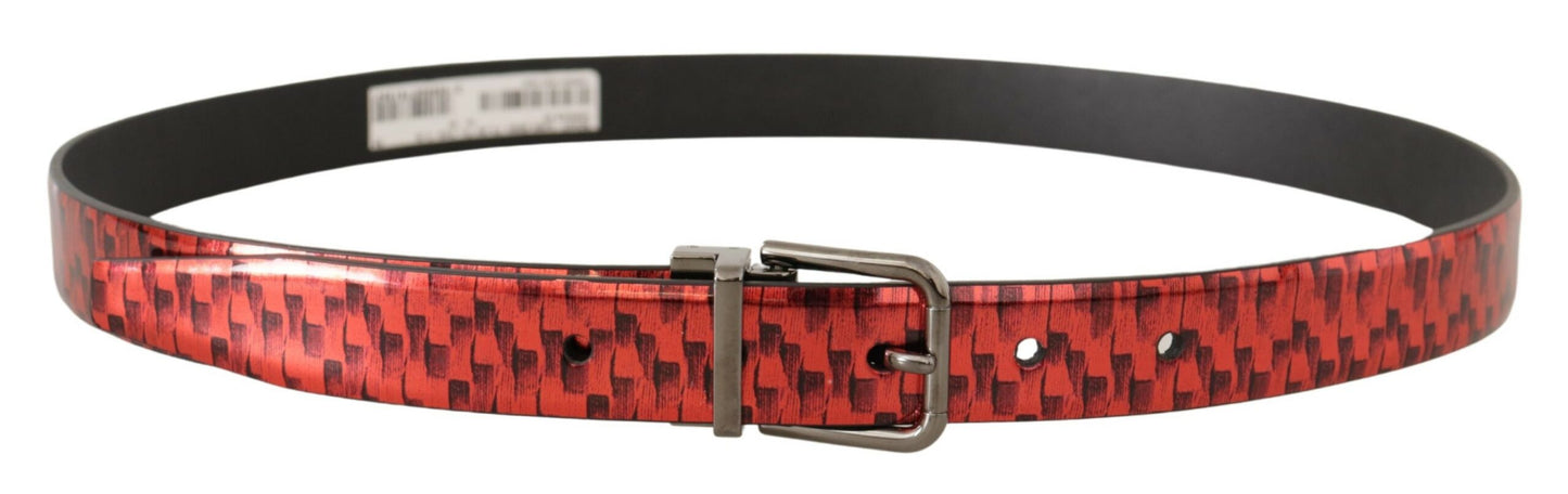 Ceinture Dolce & Gabbana en cuir rouge chevrons avec boucle ton gris