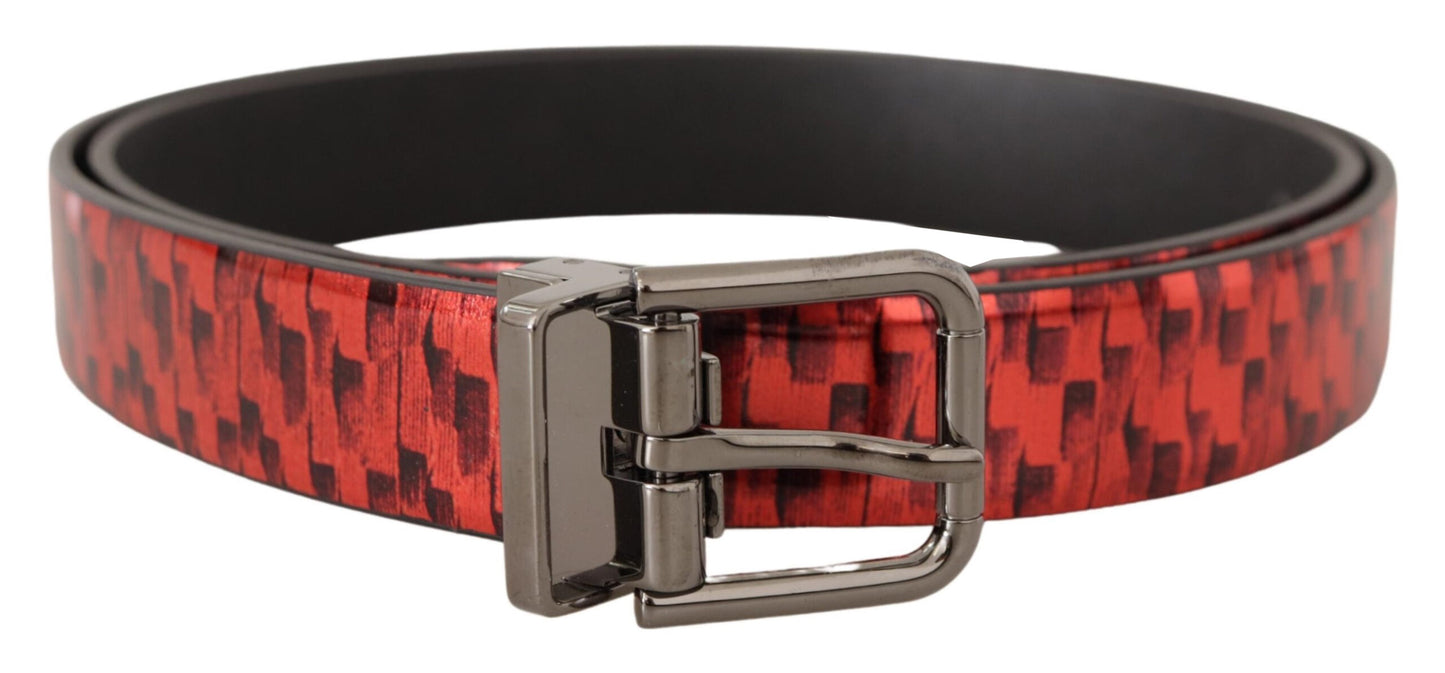 Ceinture Dolce & Gabbana en cuir rouge chevrons avec boucle ton gris