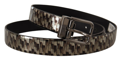 Ceinture Dolce & Gabbana en cuir marron à chevrons et gris