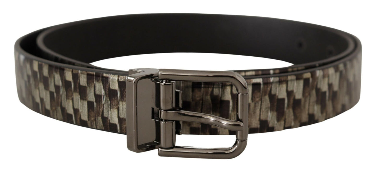 Ceinture Dolce & Gabbana en cuir marron à chevrons et gris