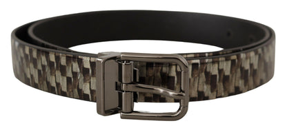 Ceinture Dolce & Gabbana en cuir marron à chevrons et gris