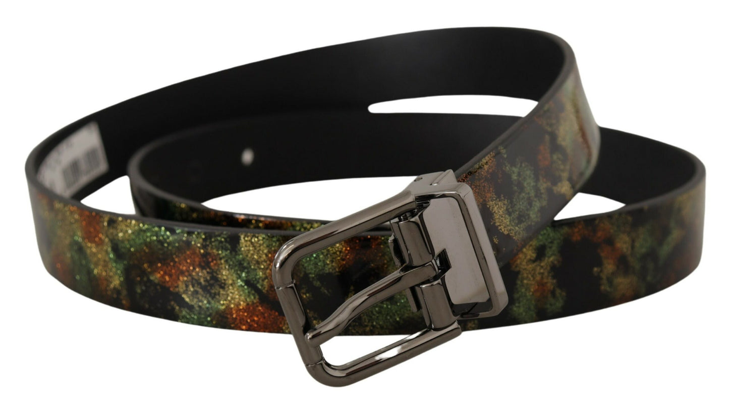 Ceinture Dolce & Gabbana en cuir noir pailleté et boucle en métal noir
