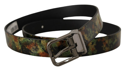 Ceinture Dolce & Gabbana en cuir noir pailleté et boucle en métal noir