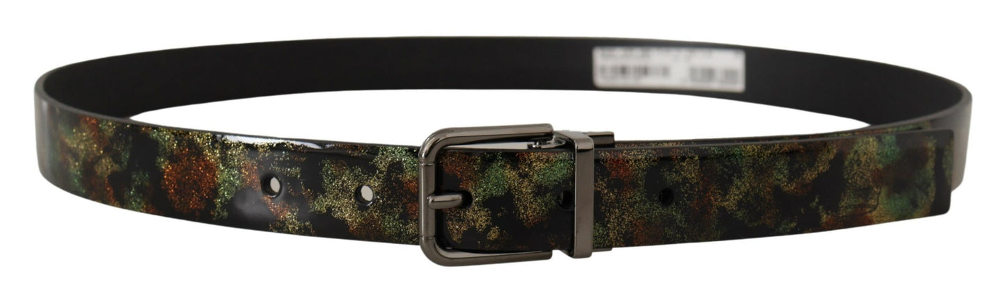 Ceinture Dolce & Gabbana en cuir noir pailleté et boucle en métal noir