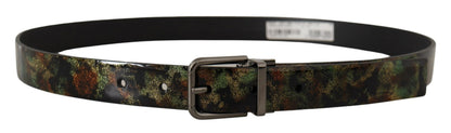 Ceinture Dolce & Gabbana en cuir noir pailleté et boucle en métal noir