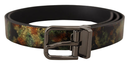Ceinture Dolce & Gabbana en cuir noir pailleté et boucle en métal noir