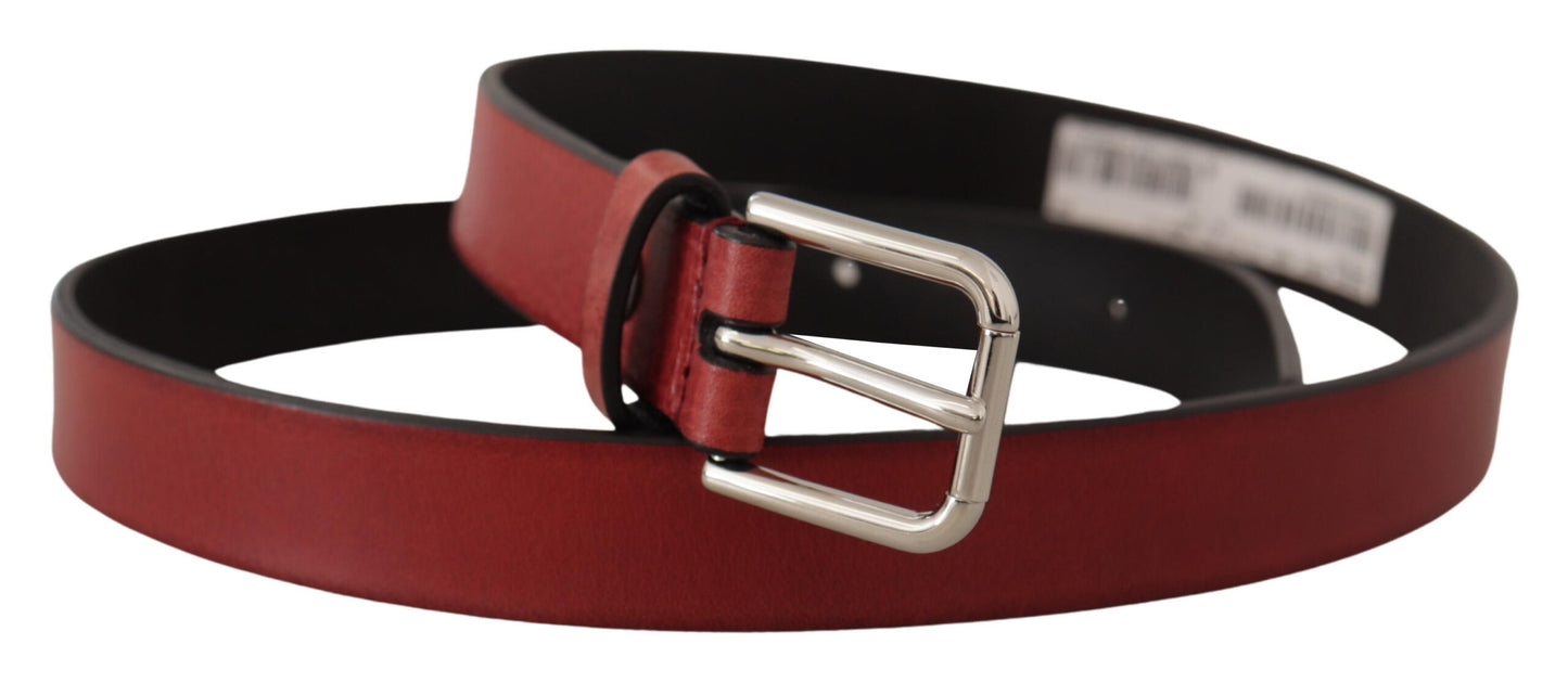 Ceinture Dolce & Gabbana en cuir de veau bordeaux avec ornements métalliques argentés