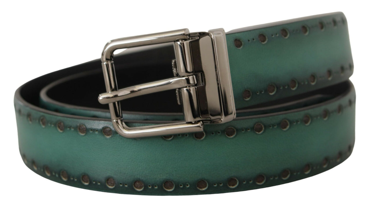 Ceinture Dolce & Gabbana Giotto en cuir vert avec boucle en métal argenté