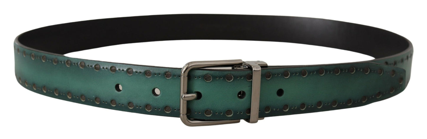 Ceinture Dolce & Gabbana Giotto en cuir vert avec boucle en métal argenté