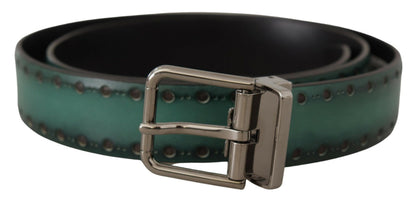 Ceinture Dolce & Gabbana Giotto en cuir vert avec boucle en métal argenté