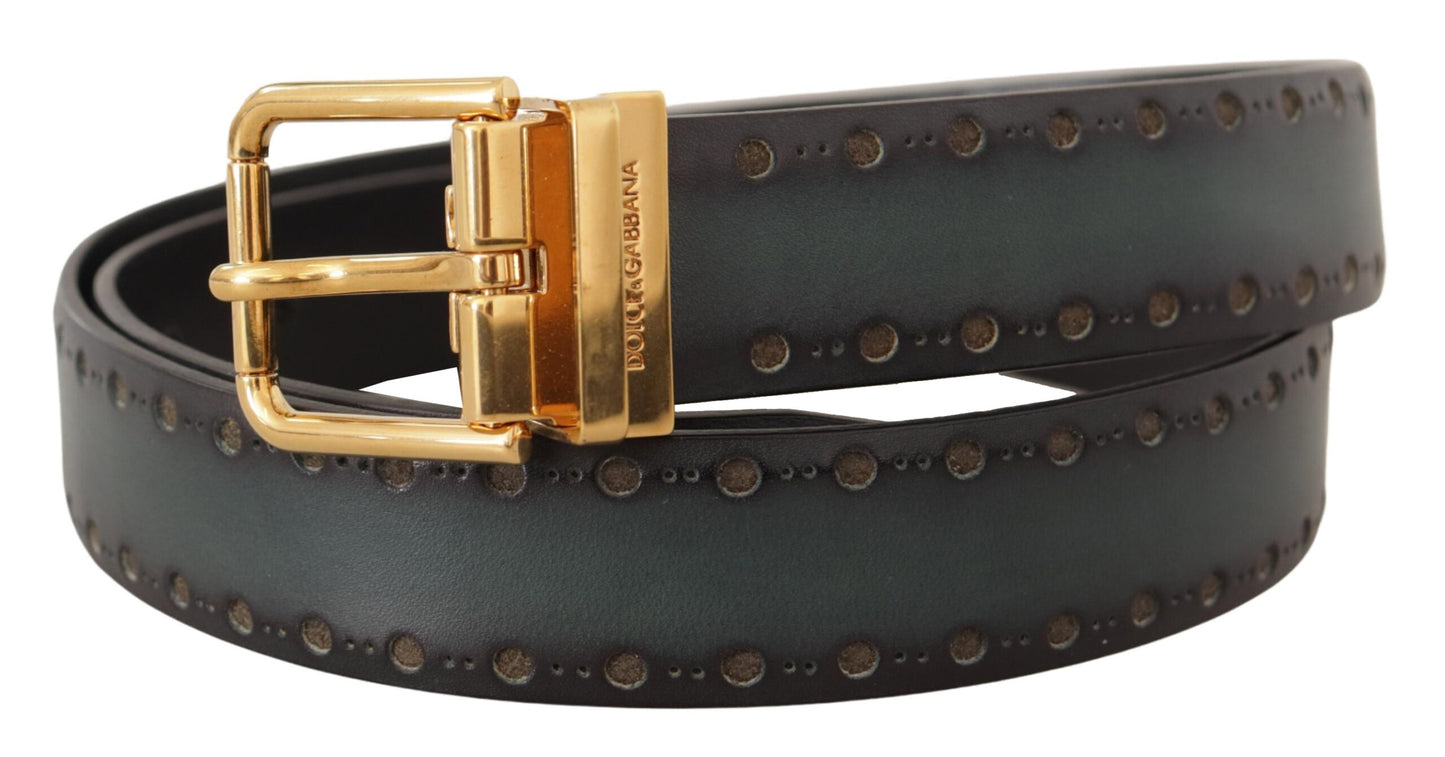 Ceinture Dolce & Gabbana en cuir perforé vert et métal laiton