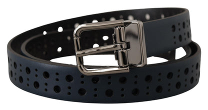 Ceinture Dolce & Gabbana bleu marine en cuir perforé et boucle métallique fine