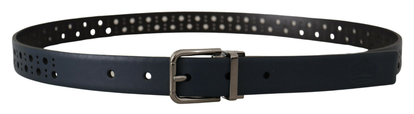 Ceinture Dolce & Gabbana bleu marine en cuir perforé et boucle métallique fine