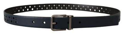 Ceinture Dolce & Gabbana bleu marine en cuir perforé et boucle métallique fine