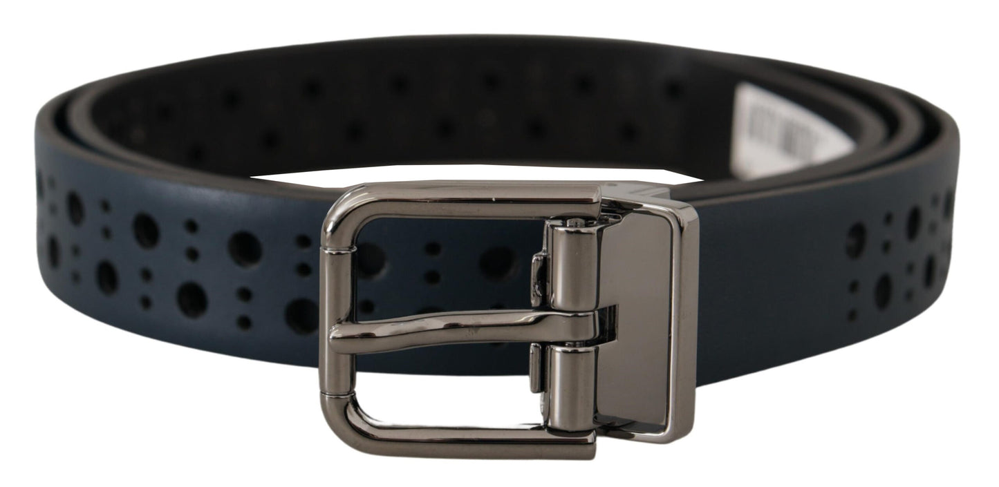 Ceinture Dolce & Gabbana bleu marine en cuir perforé et boucle métallique fine