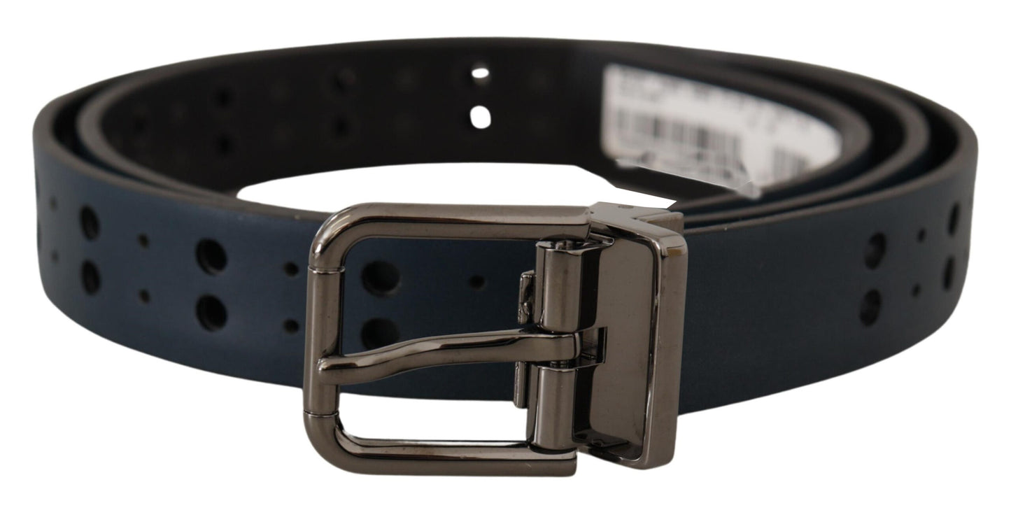 Ceinture Dolce & Gabbana en cuir perforé bleu avec boucle en métal