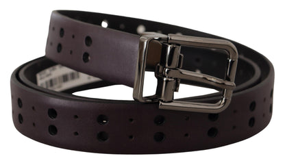Ceinture Dolce & Gabbana en cuir bordeaux à boucle ardillon métallique perforée