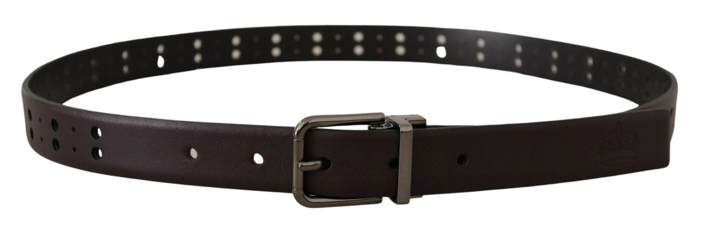 Ceinture Dolce & Gabbana en cuir bordeaux à boucle ardillon métallique perforée