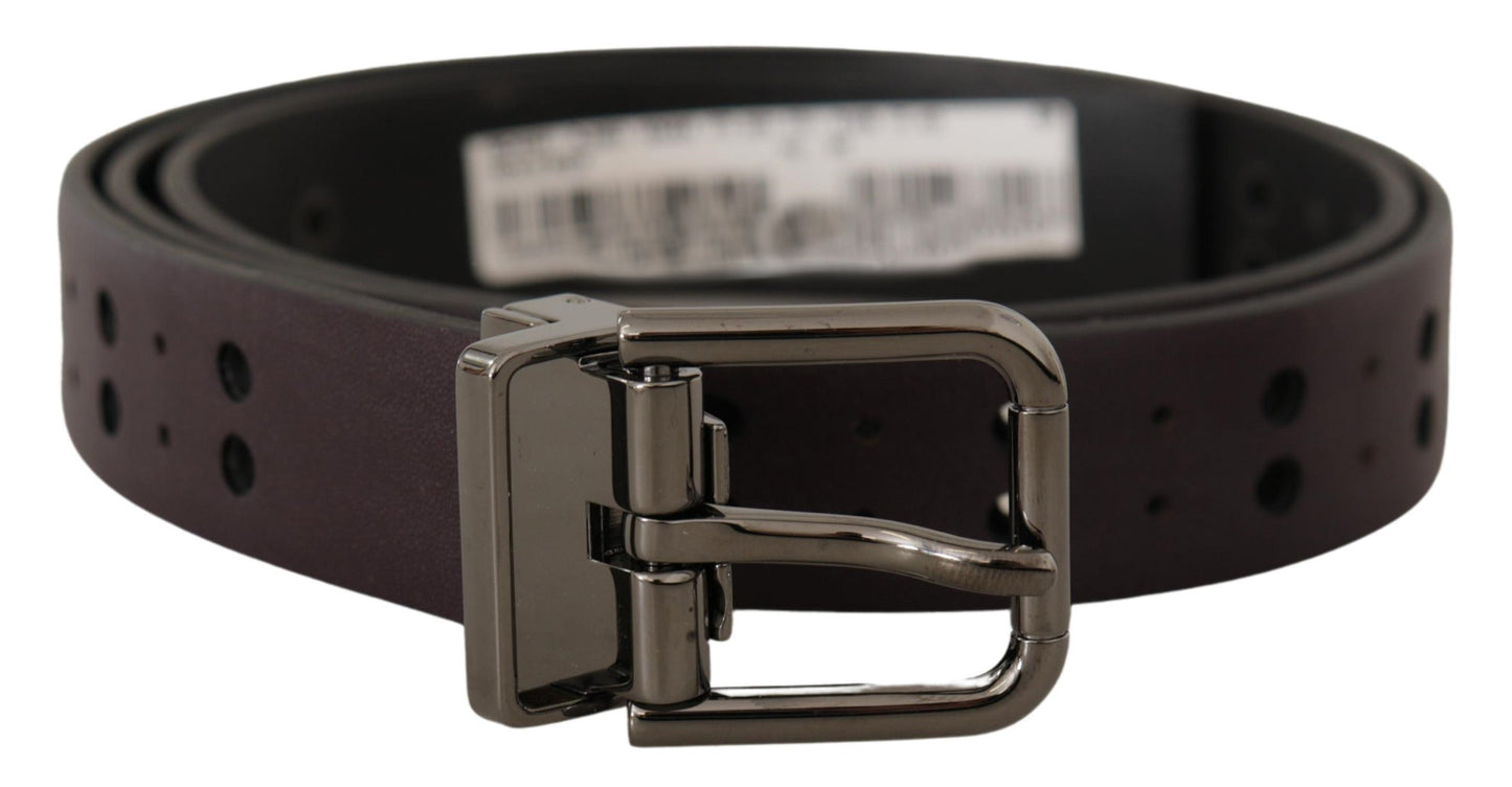 Ceinture Dolce & Gabbana en cuir bordeaux à boucle ardillon métallique perforée