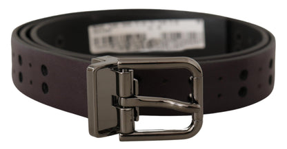 Ceinture Dolce & Gabbana en cuir bordeaux à boucle ardillon métallique perforée
