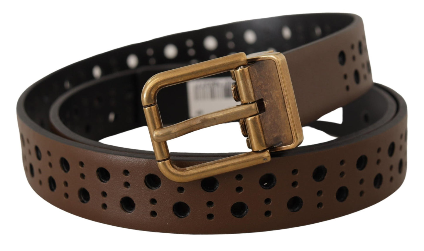 Ceinture Dolce & Gabbana en cuir marron perforé avec couronne