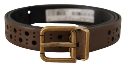 Ceinture Dolce & Gabbana en cuir marron perforé avec couronne