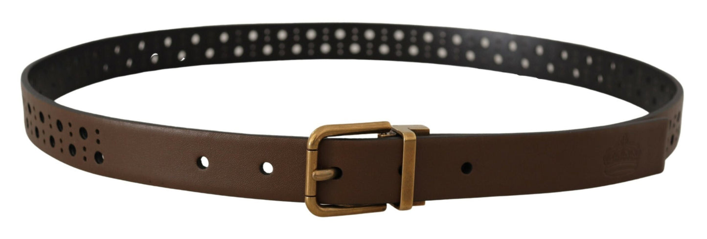 Ceinture Dolce & Gabbana en cuir marron perforé avec couronne