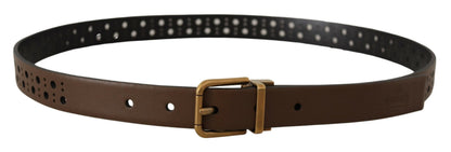 Ceinture Dolce & Gabbana en cuir marron perforé avec couronne