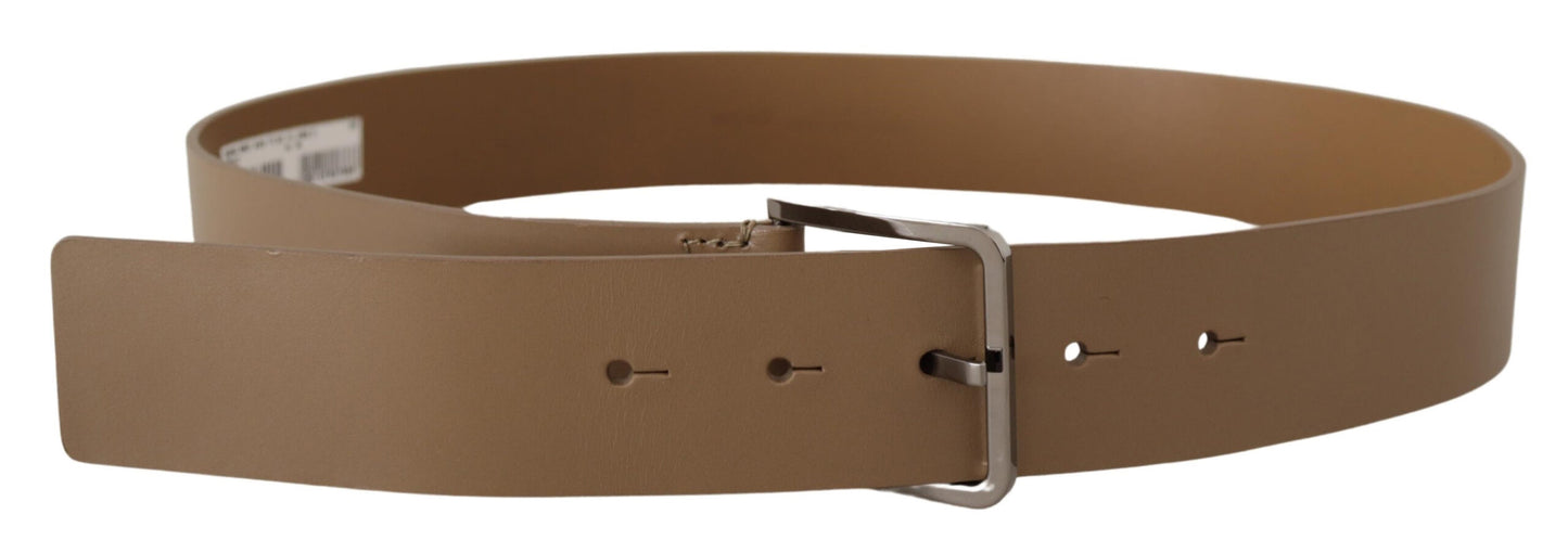 Ceinture Dolce & Gabbana en cuir de veau beige avec large boucle en métal argenté