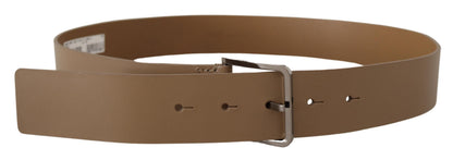 Ceinture Dolce & Gabbana en cuir de veau beige avec large boucle en métal argenté