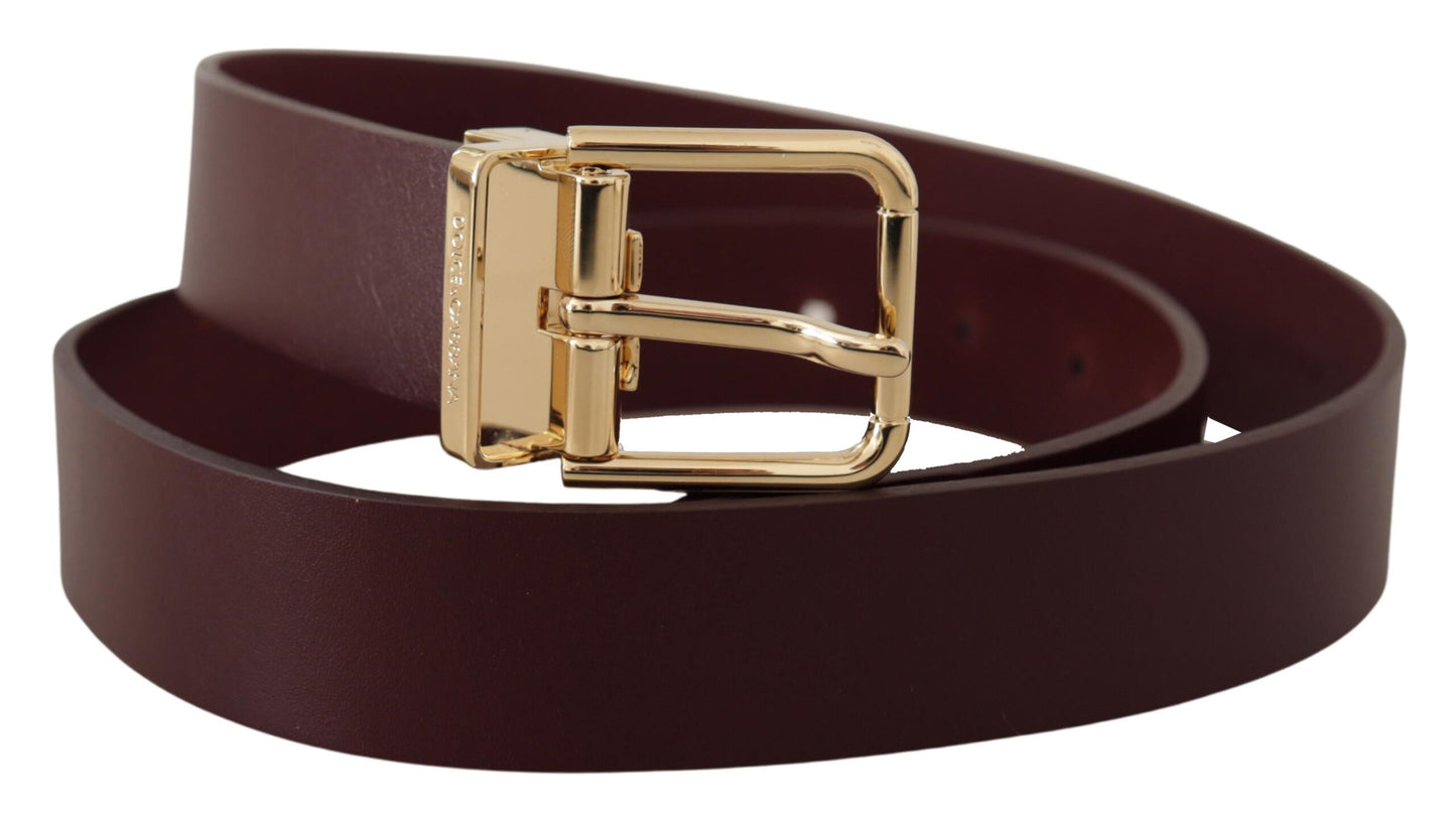 Ceinture Dolce & Gabbana en cuir de veau marron, boucle en métal doré