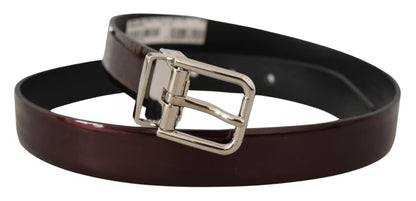 Ceinture Dolce & Gabbana en cuir verni marron avec boucle en métal argenté