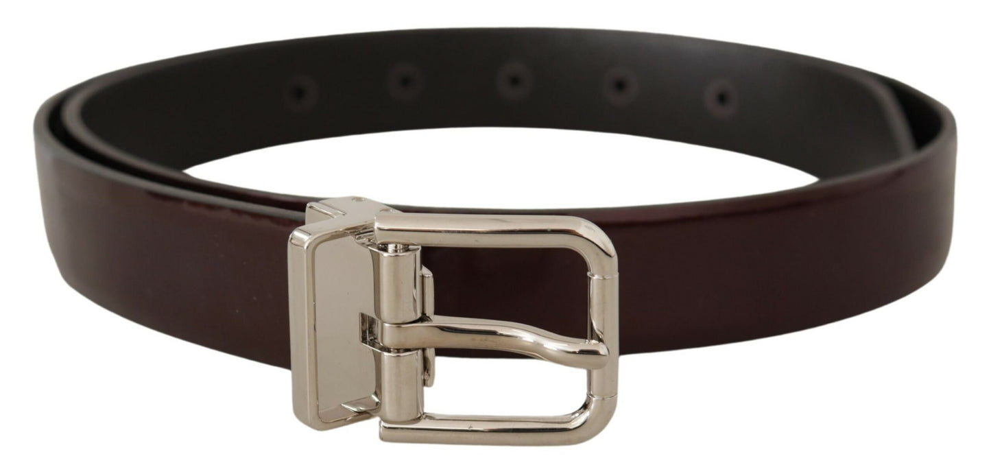 Ceinture Dolce & Gabbana en cuir verni marron avec boucle en métal argenté