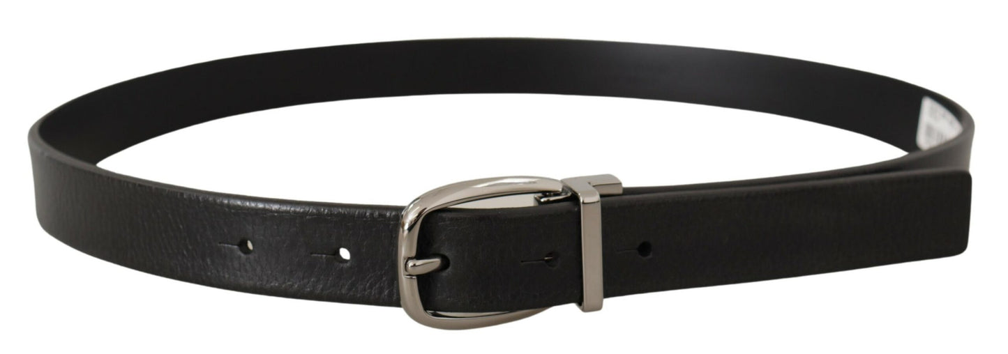 Ceinture Dolce & Gabbana en cuir noir avec boucle logo en métal chromé argenté