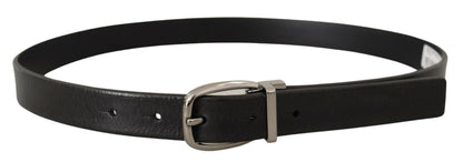 Ceinture Dolce & Gabbana en cuir noir avec boucle logo en métal chromé argenté