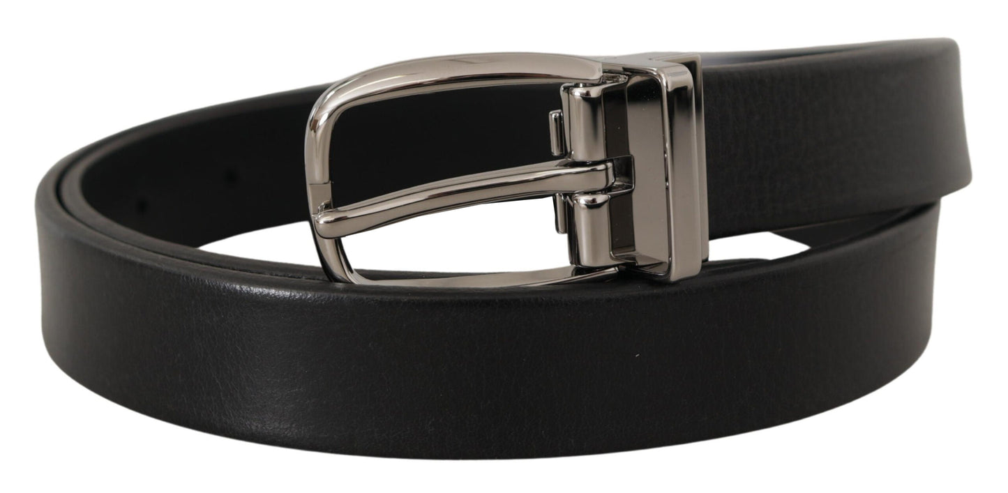 Ceinture Dolce & Gabbana en cuir noir avec boucle logo en métal chromé argenté