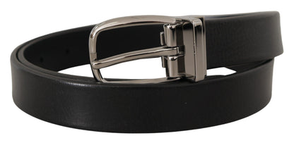 Ceinture Dolce & Gabbana en cuir noir avec boucle logo en métal chromé argenté