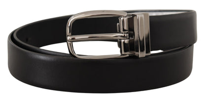 Ceinture Dolce & Gabbana en cuir noir avec boucle logo chromée en métal argenté