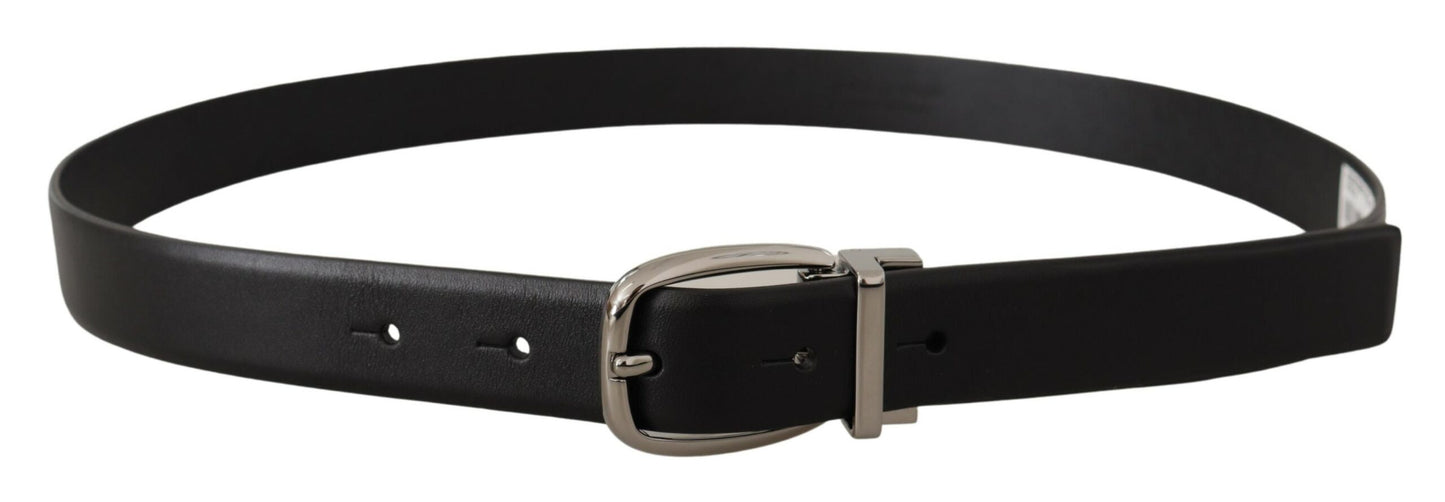 Ceinture Dolce & Gabbana en cuir noir avec boucle logo chromée en métal argenté