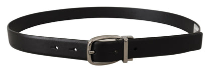 Ceinture Dolce & Gabbana en cuir noir avec boucle logo chromée en métal argenté