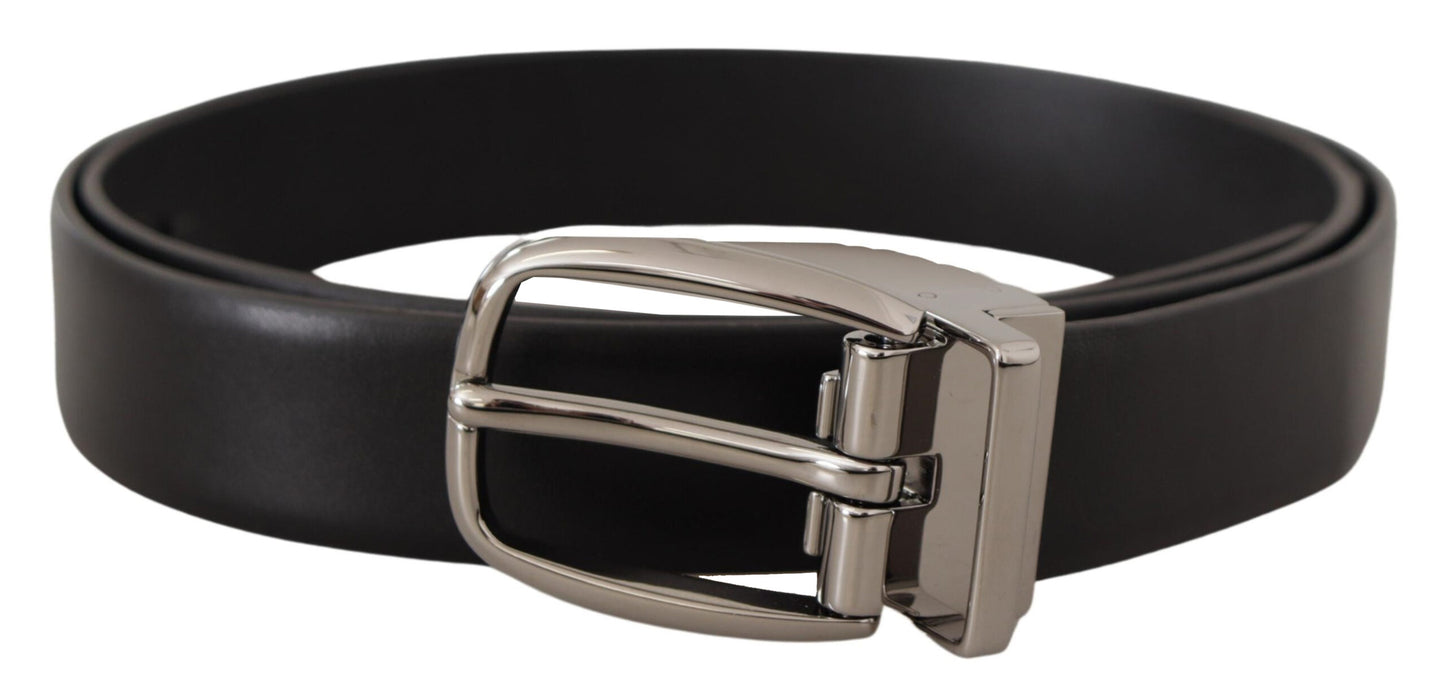 Ceinture Dolce & Gabbana en cuir noir avec boucle logo chromée en métal argenté