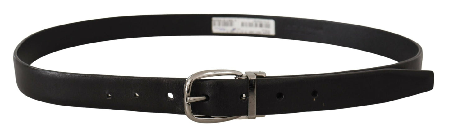 Ceinture Dolce & Gabbana en cuir noir avec boucle ardillon en métal logo chromé