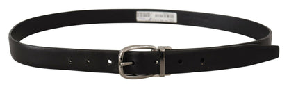 Ceinture Dolce & Gabbana en cuir noir avec boucle ardillon en métal logo chromé