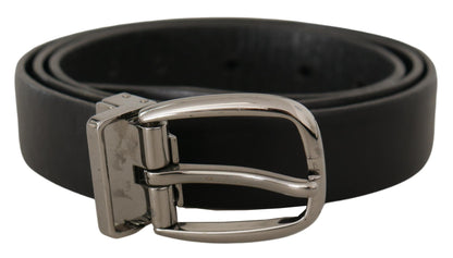 Ceinture Dolce & Gabbana en cuir noir avec boucle ardillon en métal logo chromé