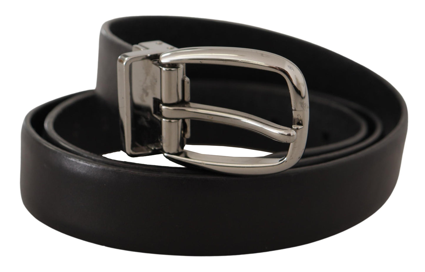 Ceinture Dolce & Gabbana en cuir noir avec boucle ardillon en métal logo chromé